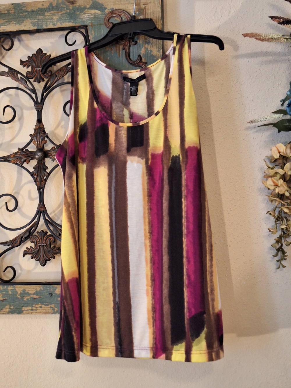 Kenneth Cole New York Yellow, Magenta & Brown Striped Tank. NWT Size XL - Picture 5 of 9